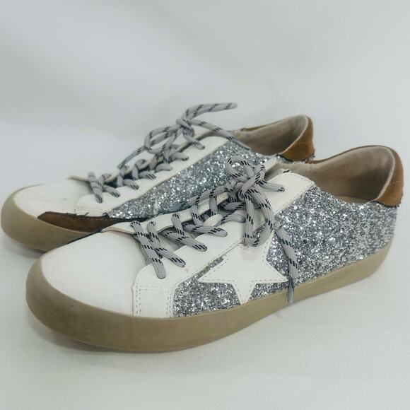 Shu Shop Paula Sneakers Silver Glitter Star Low Top Fashion Shoes Size 6 - Picture 2 of 7